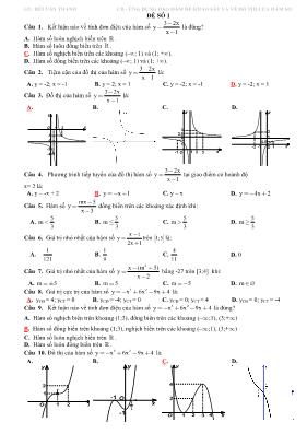 Bài tập trắc nghiệm Giải tích 12 - Ứng dụng đạo hàm để khảo sát và vẽ đồ thị hàm số - Bùi Văn Thanh
